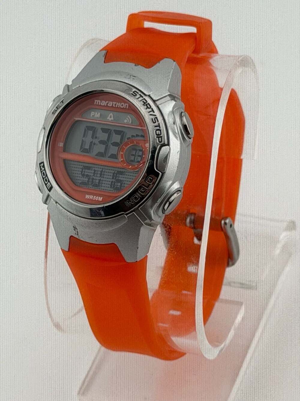 BOGO!-Timex Marathon Digital Orange Resin Watch TW5K96800 Silver Tone Bezel
